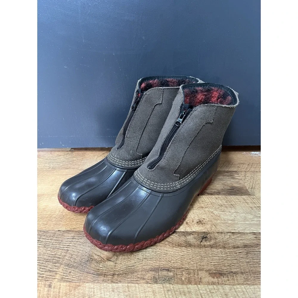 LL Bean Flannel Lined Insulated Duck Boots Front Zip 7